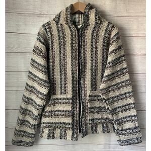 Agustin De La Cruz Vazquez Biege and Black Zip Up Hoodie Pockets Size Large